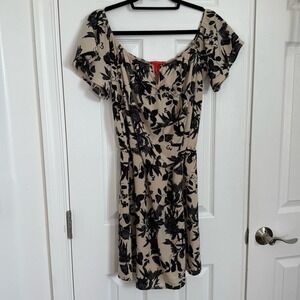 Chelsea & Violet Floral‎ Black & Cream Floral Chiffon OTS Mini Dress Large EUC